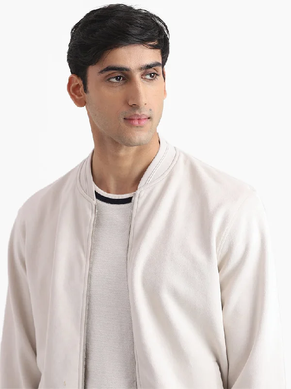 Ascot Ribbed Front Open Off-White Jacket