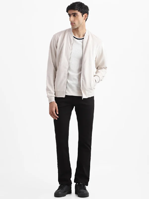 Ascot Ribbed Front Open Off-White Jacket