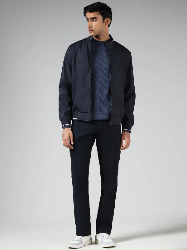 Ascot Solid Navy Relaxed-Fit Jacket