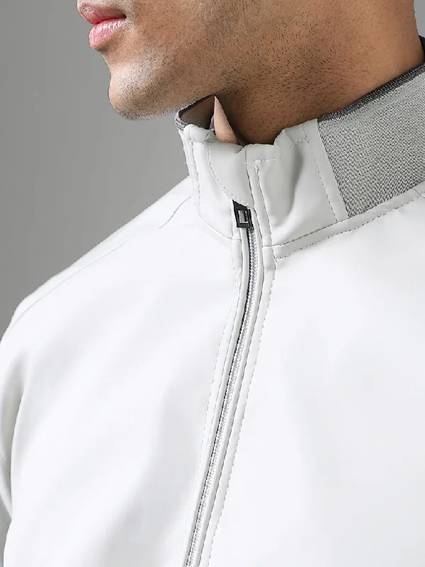 Ascot White Relaxed-Fit High-Top Zipper Jacket