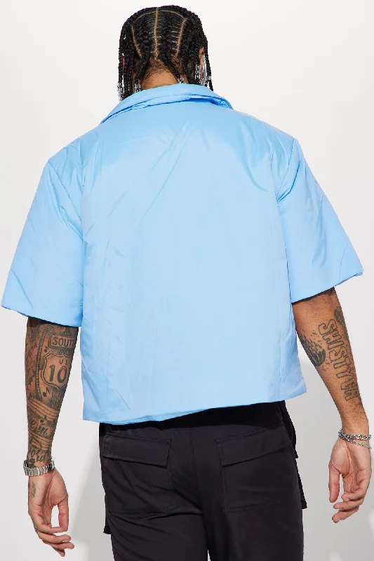 Aston Nylon Puffer Cropped Short Sleeve Shirt - Light Blue