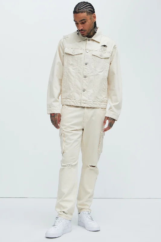 Benson Distressed Trucker Jacket - Cream