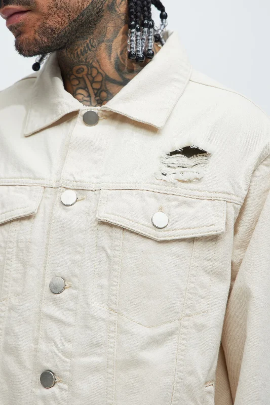 Benson Distressed Trucker Jacket - Cream