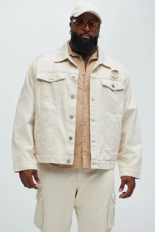 Benson Distressed Trucker Jacket - Cream