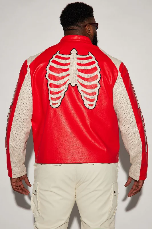 Bones Faux Leather Motocross Jacket - Red