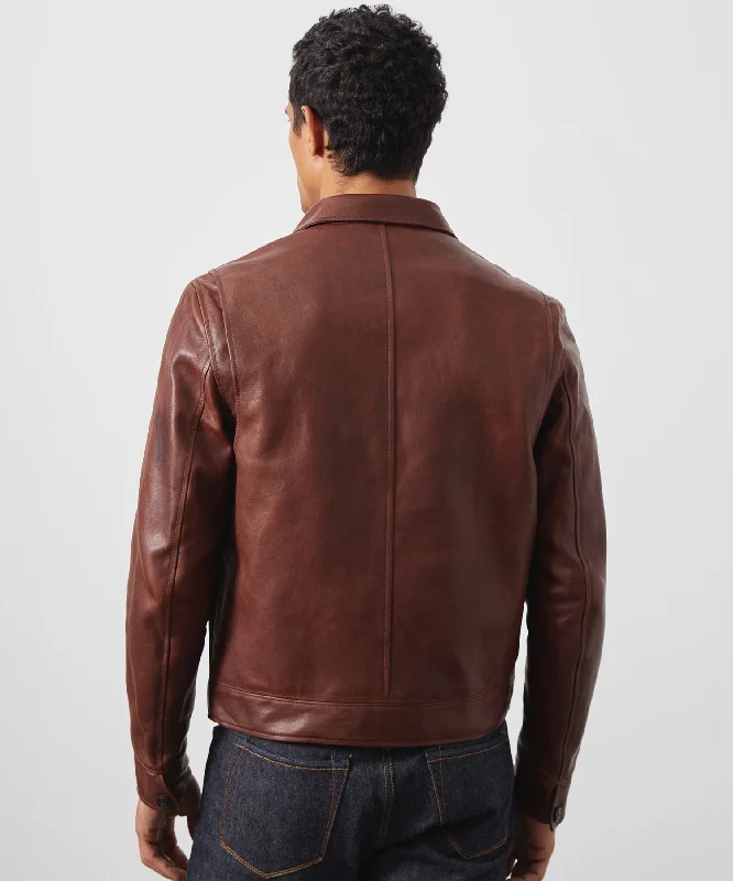 Italian Burnished Leather Dean Jacket in Brown