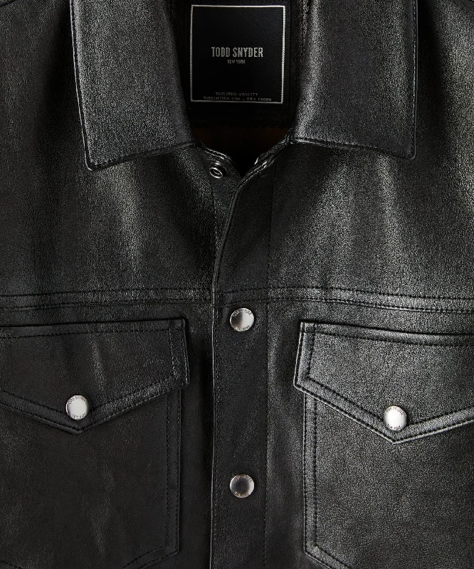 Italian Burnished Leather Dylan Jacket in Black