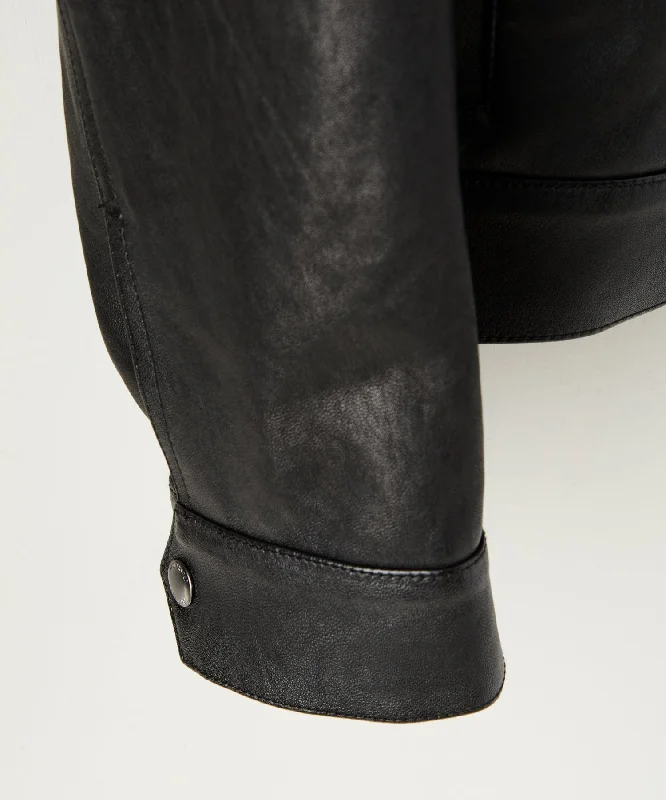 Italian Burnished Leather Dylan Jacket in Black