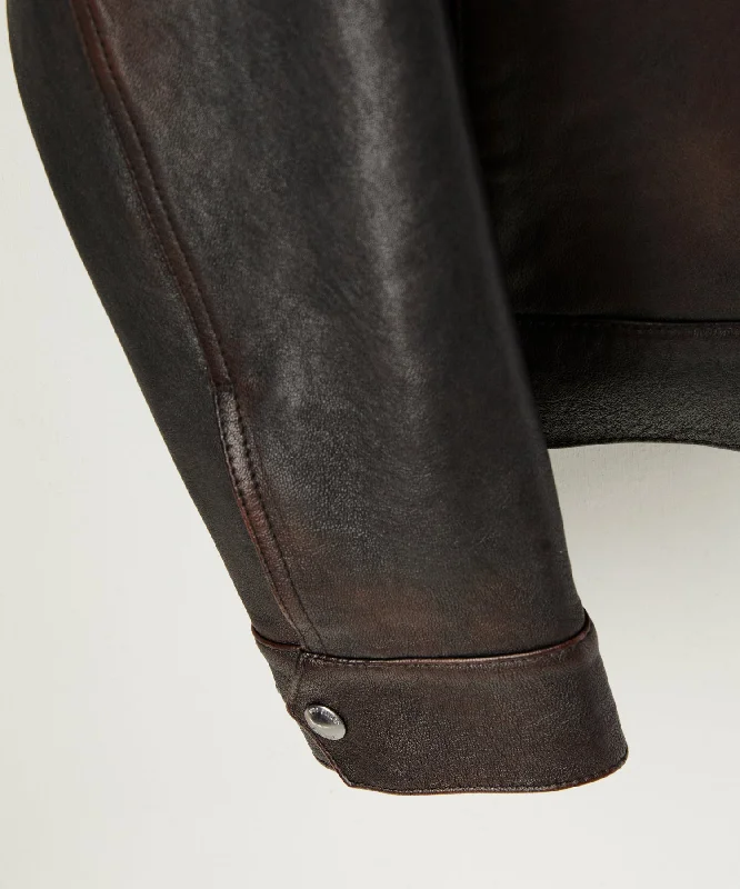 Italian Burnished Leather Dylan Jacket in Dark Brown