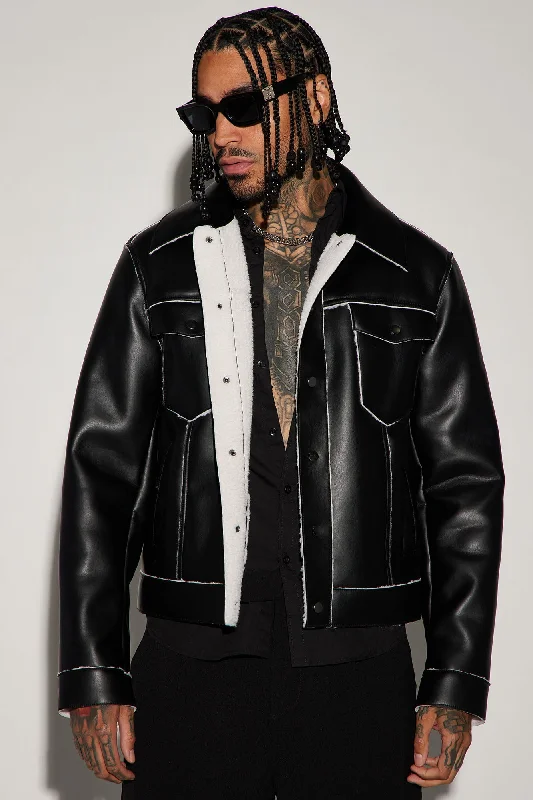 Charles Faux Shearling Trucker Jacket - Black