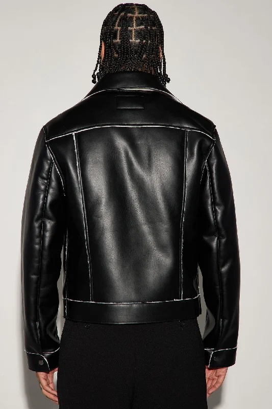 Charles Faux Shearling Trucker Jacket - Black