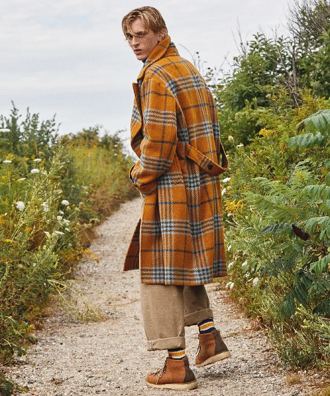 Italian Oversized Double Breasted Officer Coat in Chartreuse Plaid