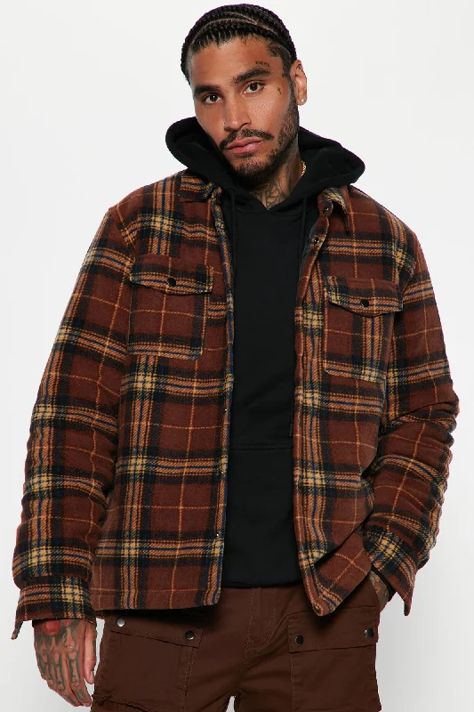 Check Out Flannel Shacket - Brown/combo