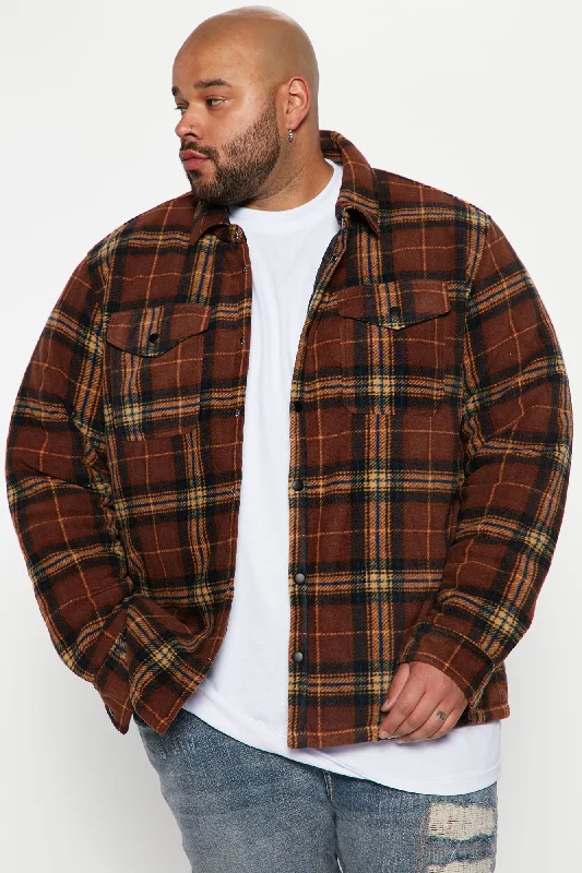 Check Out Flannel Shacket - Brown/combo