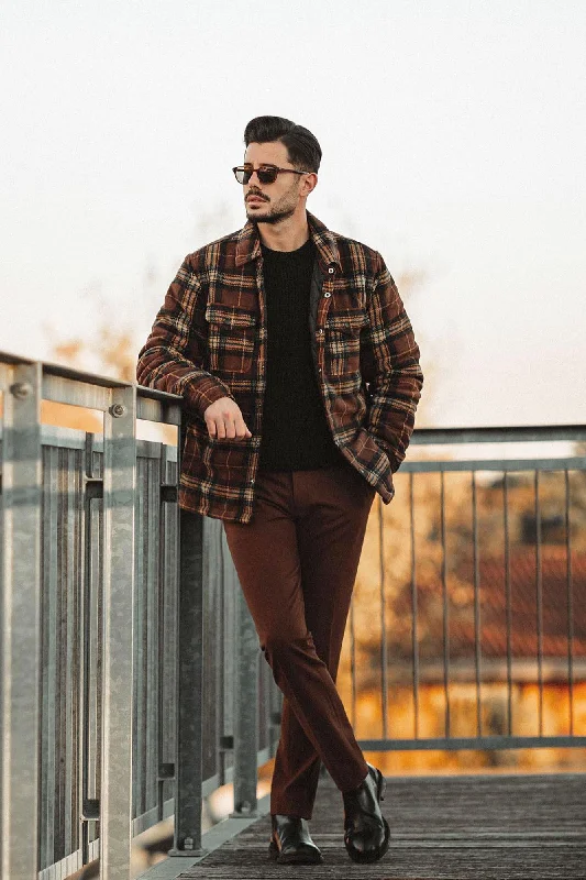 Check Out Flannel Shacket - Brown/combo