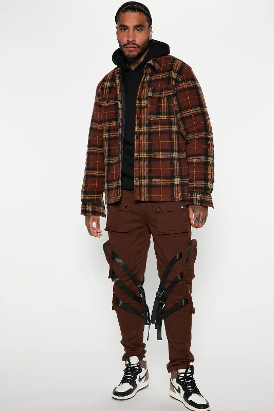 Check Out Flannel Shacket - Brown/combo