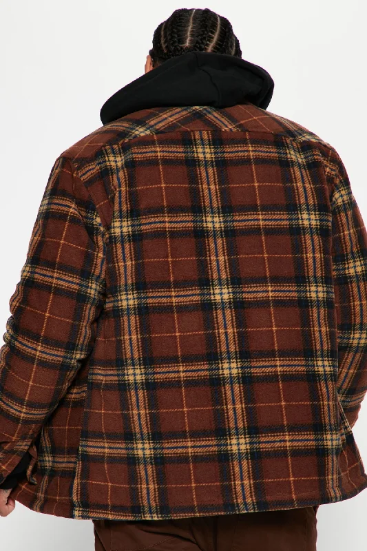 Check Out Flannel Shacket - Brown/combo