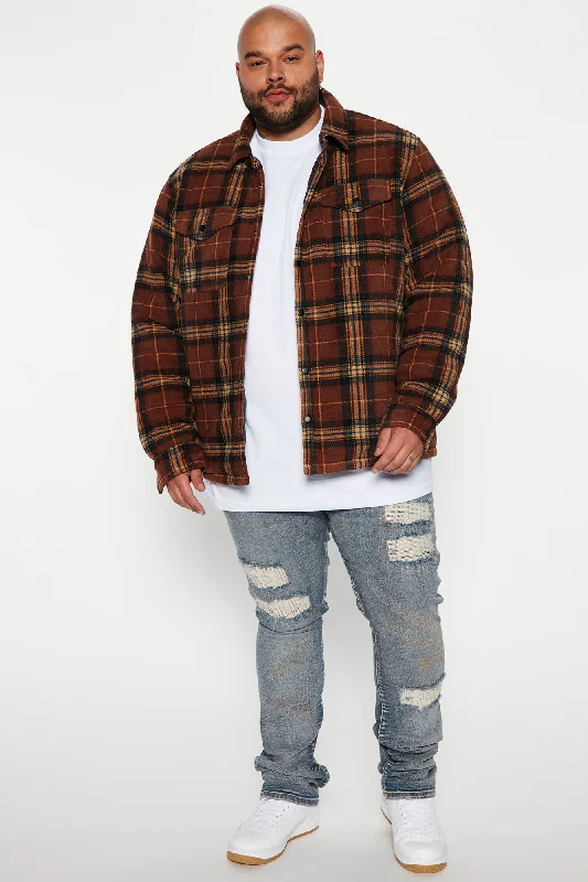 Check Out Flannel Shacket - Brown/combo