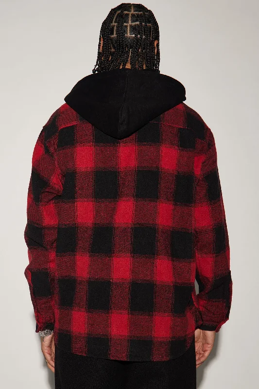 Chopping Block Hooded Shacket - Red/Black