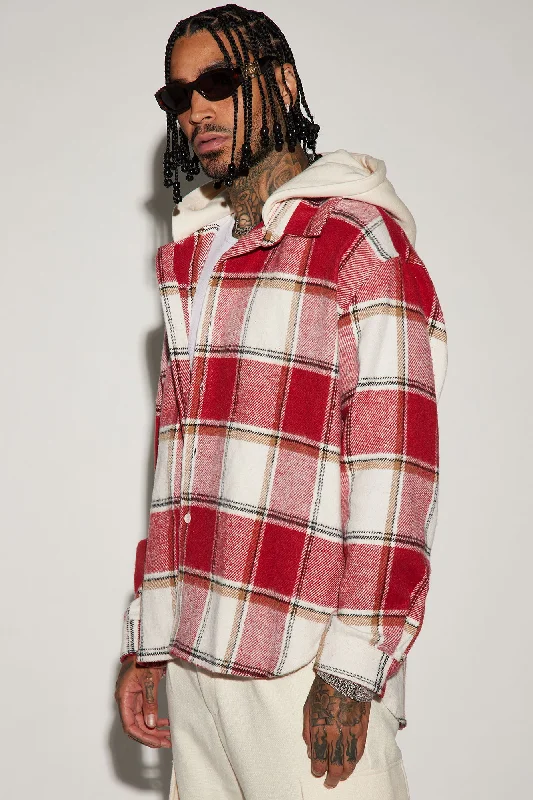 Chopping Block Hooded Shacket - Red/combo