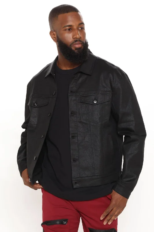 Coated Denim Trucker Jacket - Black