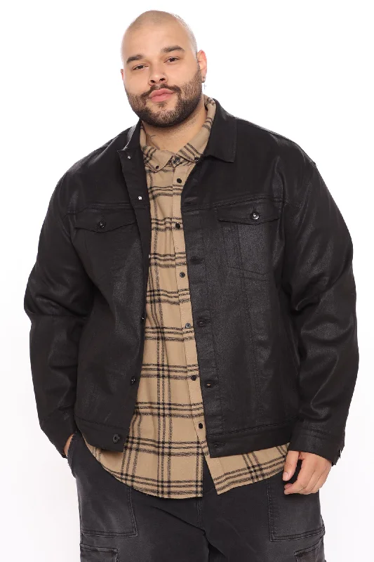 Coated Denim Trucker Jacket - Black