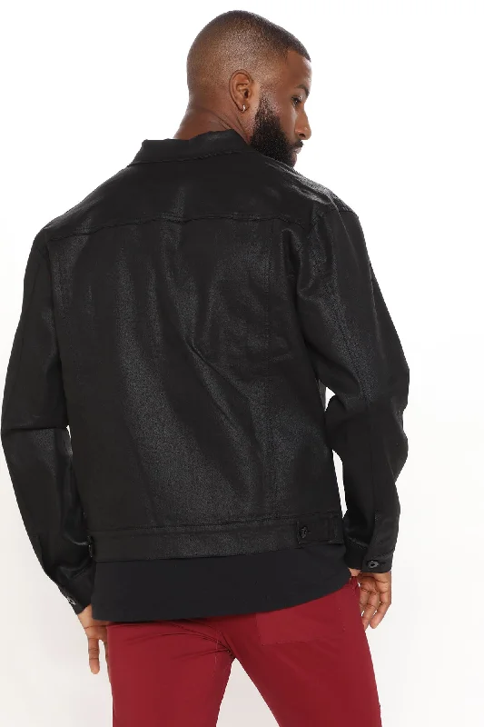 Coated Denim Trucker Jacket - Black