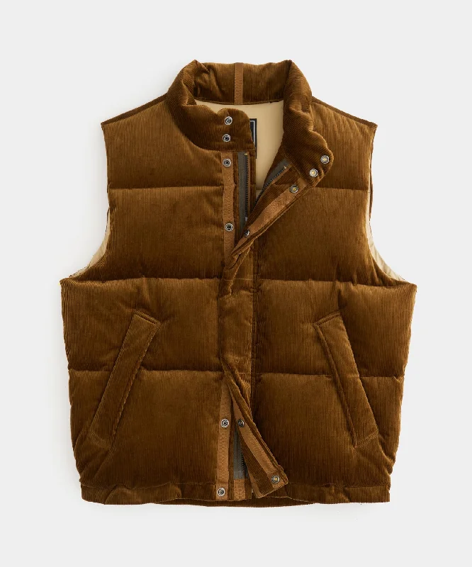 Italian Corduroy Down Vest in Camel