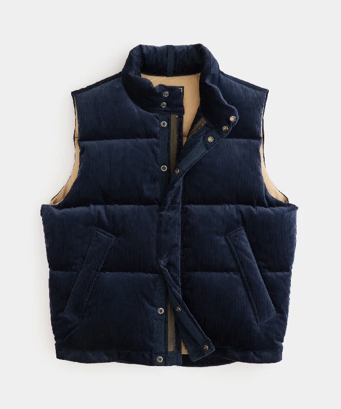 Italian Corduroy Down Vest in Navy