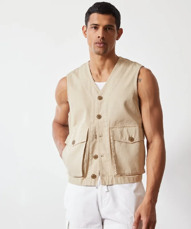 Cotton Utility Vest in Desert Beige