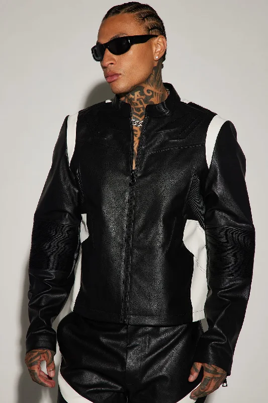 Dakota Faux Leather Moto Jacket - Black/combo