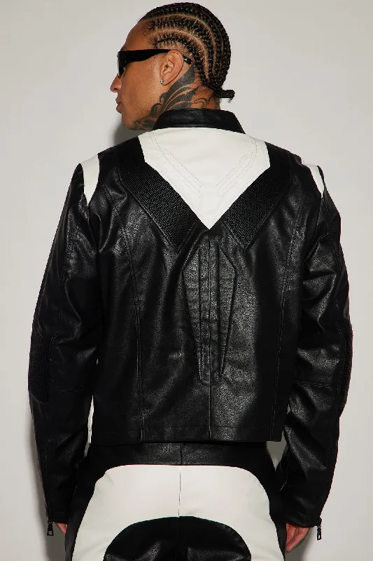 Dakota Faux Leather Moto Jacket - Black/combo