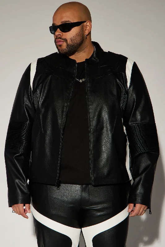 Dakota Faux Leather Moto Jacket - Black/combo