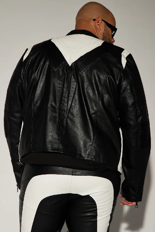 Dakota Faux Leather Moto Jacket - Black/combo