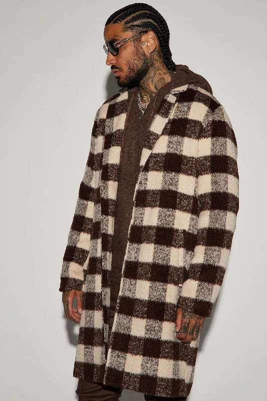 Extraordinary Brushed Mohair Wool Long Coat - Brown/combo