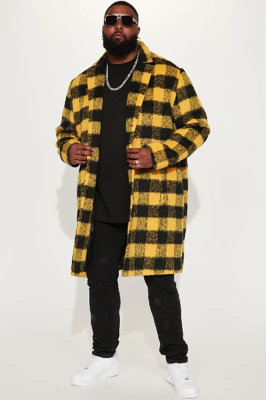 Extraordinary Brushed Mohair Wool Long Coat - Yellow/combo