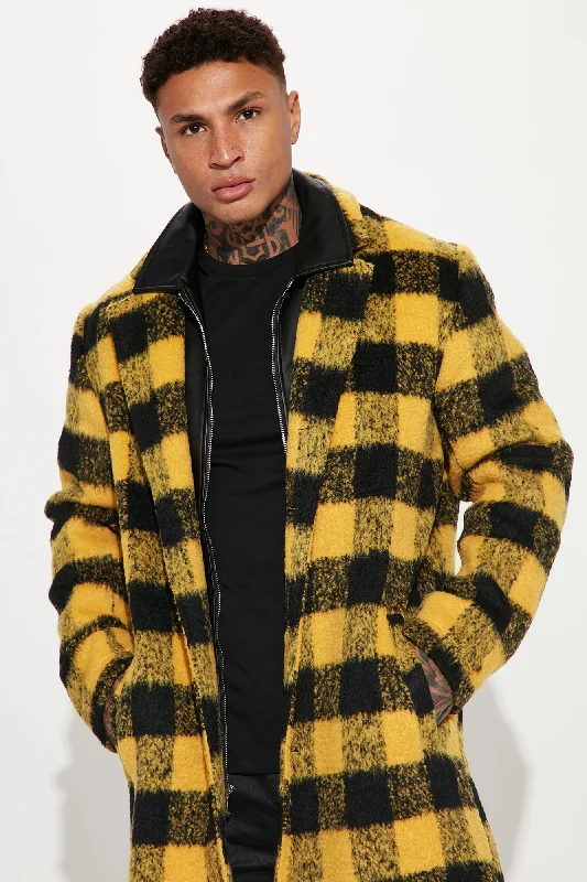 Extraordinary Brushed Mohair Wool Long Coat - Yellow/combo