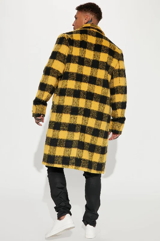 Extraordinary Brushed Mohair Wool Long Coat - Yellow/combo