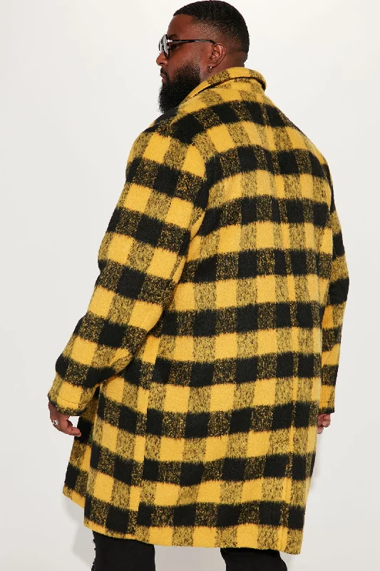 Extraordinary Brushed Mohair Wool Long Coat - Yellow/combo