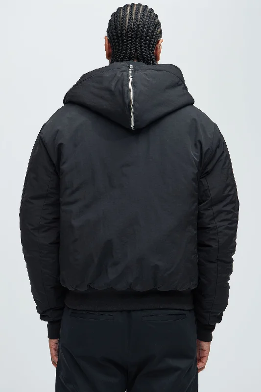 Full Zip Hood Parka Bomber Jacket - Black