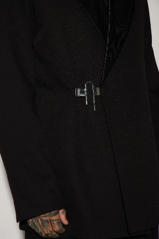 Gabardine Boxy Double Breasted Suit Jacket - Black