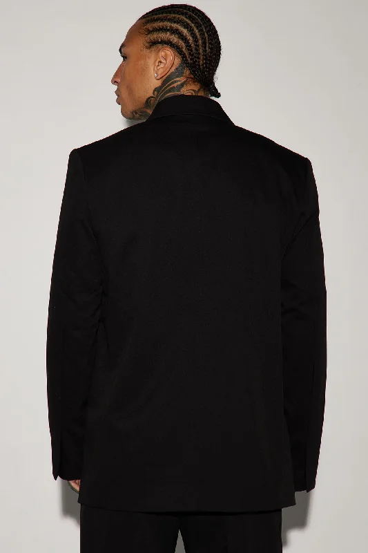 Gabardine Boxy Double Breasted Suit Jacket - Black