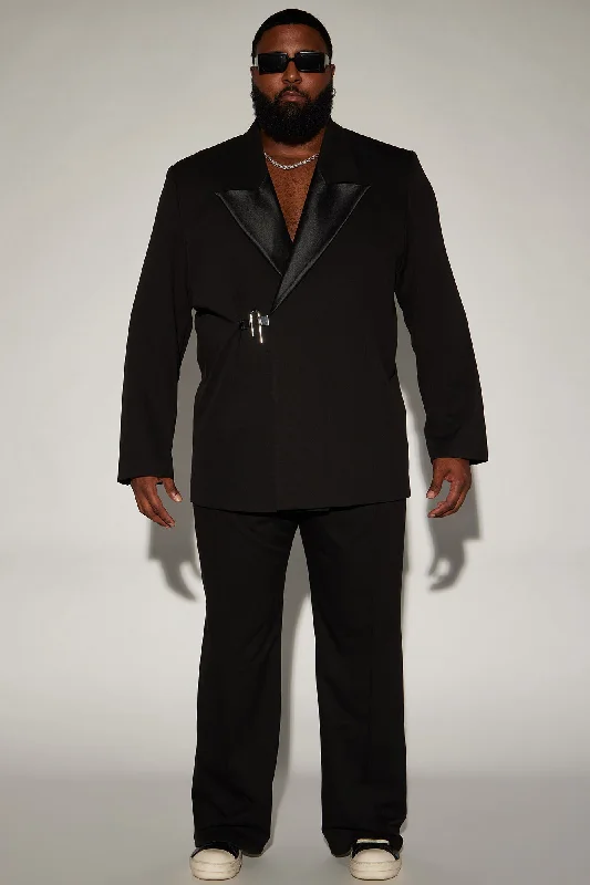 Gabardine Boxy Double Breasted Suit Jacket - Black