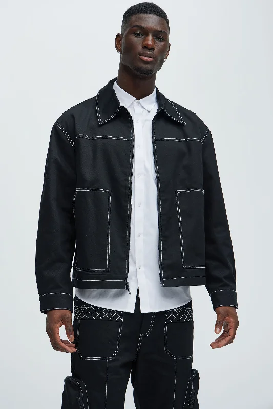 Galactic Zip Up Work Jacket - Black