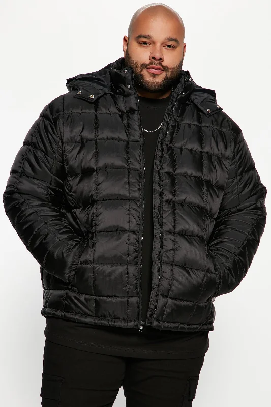 Grenade Like Hooded Puffer Jacket - Black