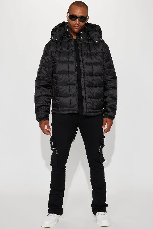 Grenade Like Hooded Puffer Jacket - Black