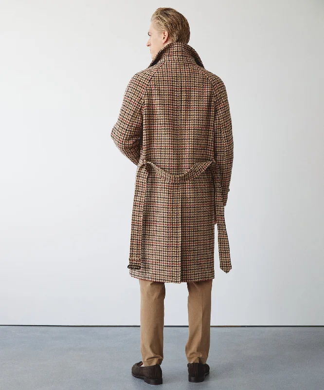 Italian Belted Balmacaan in Tan Houndstooth