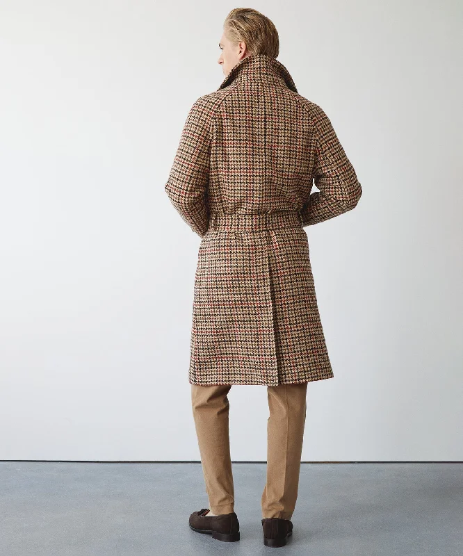 Italian Belted Balmacaan in Tan Houndstooth