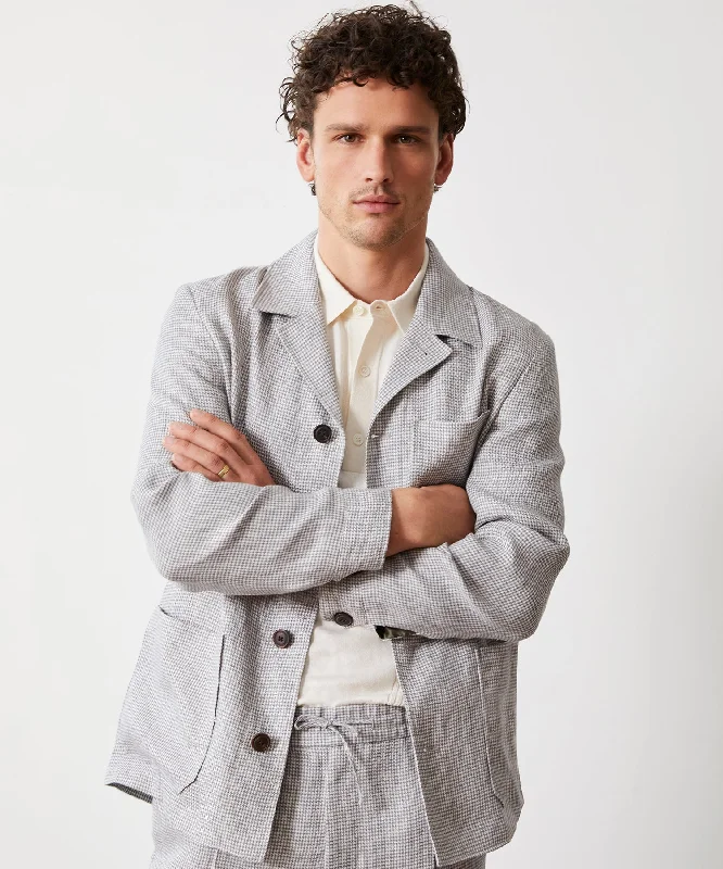 Italian Linen Tailored Chore in Grey Houndstooth