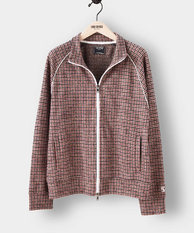 Houndstooth Wool Track Jacket in Wineberry